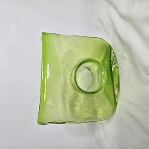 Art Glass Mid-Century Modern Green Vase Center Donut Hole Sculptural Decorative